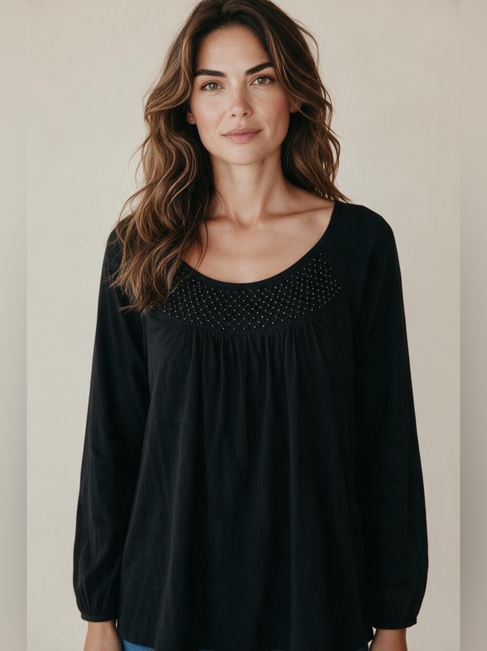 Denim & Supply Ralph Lauren Black Beaded Boho Peasant Top Women’s M